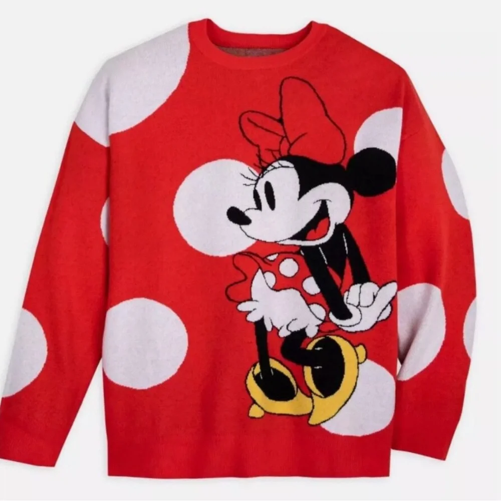 NWOT Disney Minnie Mouse Sweater Red White Polka Dots Adults - Picture 6 of 6